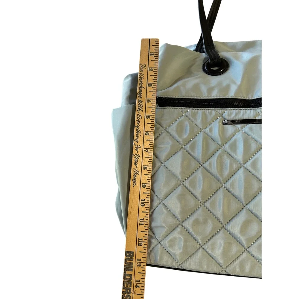 Steve Madden Quilted Nylon Tote Bag Blue Grey‎ Shoulder Bag with Pouch